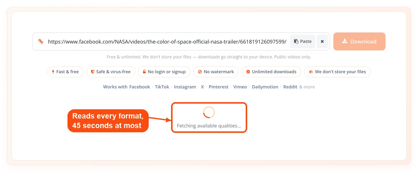 Spinner while the server reads formats