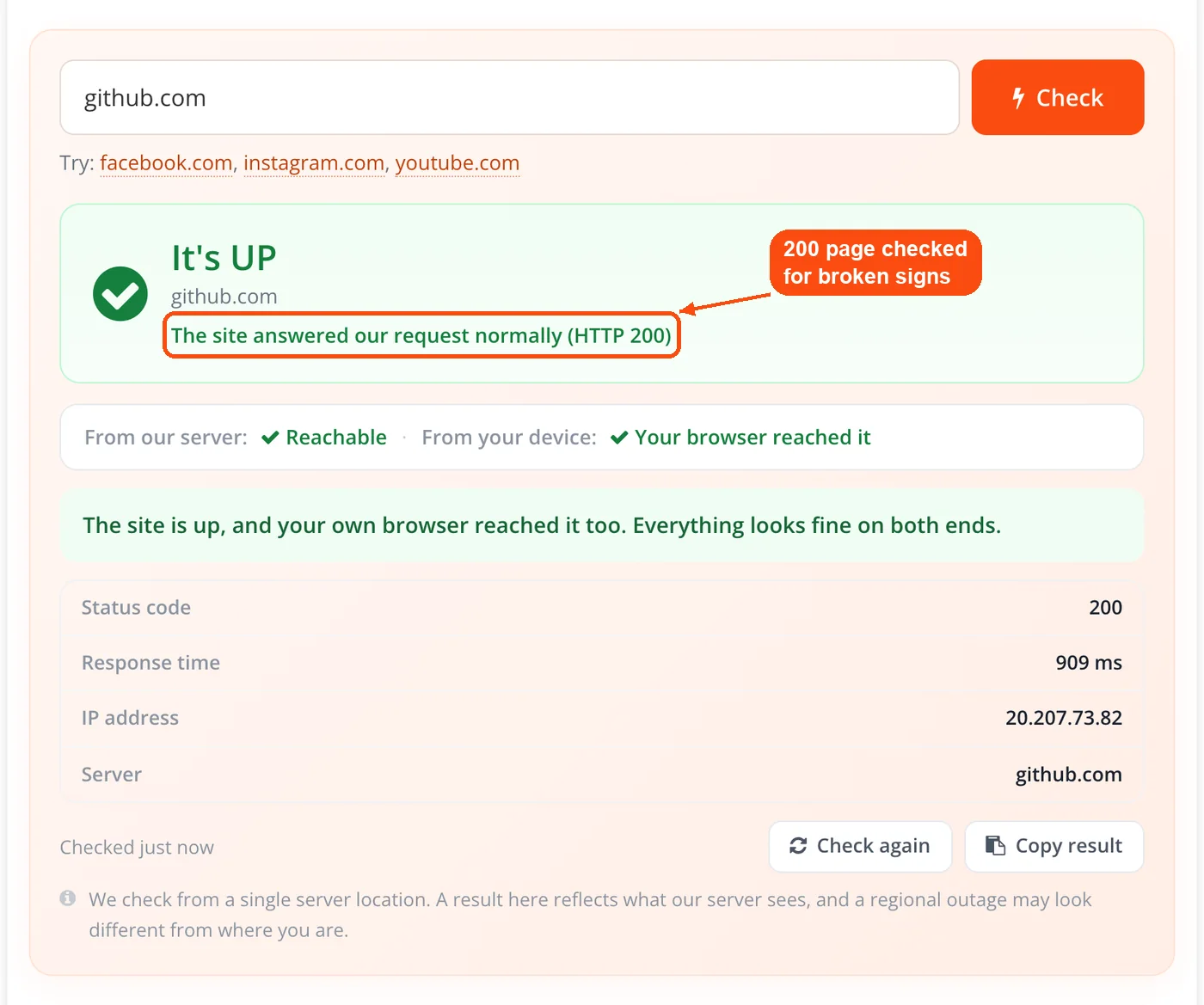 HTTP 200 reply checked for broken pages