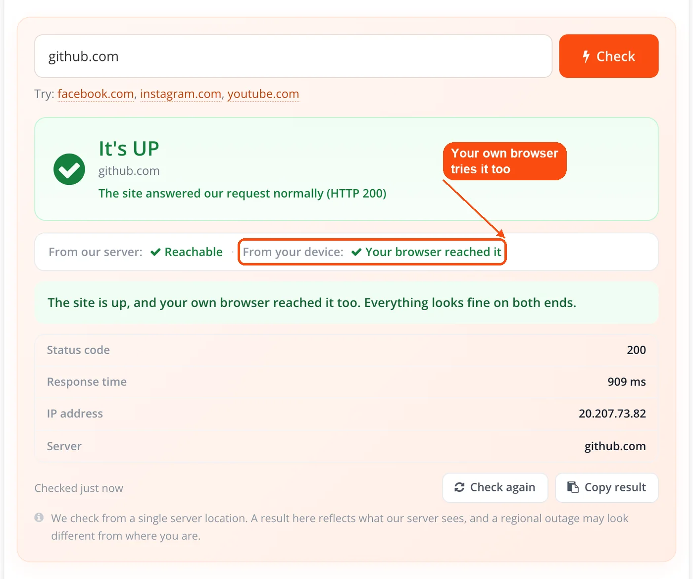Result from your own browser
