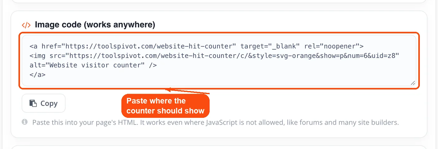 Image embed code to paste